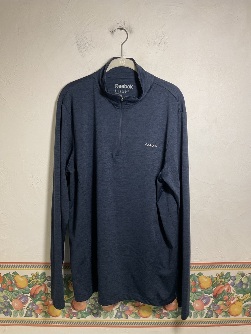 Reebok Mens 1/4 Zip Pullover Navy Heather Blue Long Sleeve Thumbholes Size L